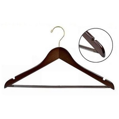 Flat Wooden Walnut & Brass Suit Hanger w/Non-Slip Bar