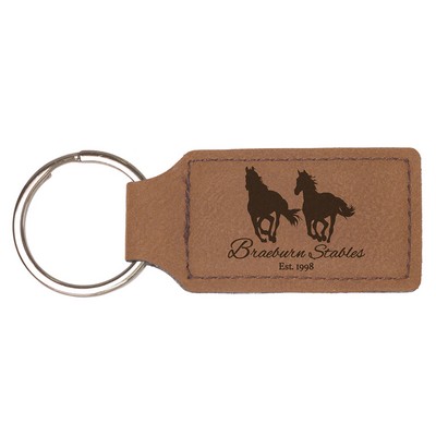 Leatherette Rectangle Keychain - Dark Brown