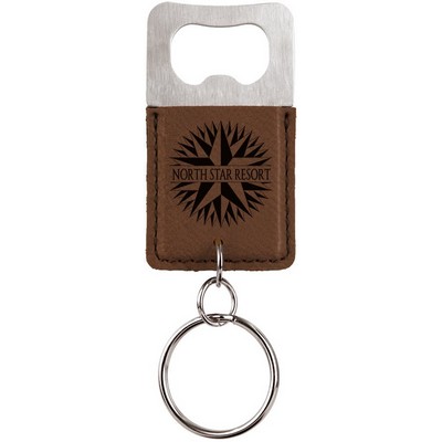 Rectangle Dark Brown Leatherette Bottle Opener Keychain