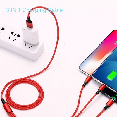 CB13 3 in 1 Nylon Braided Multiple USB Fast Charging cable