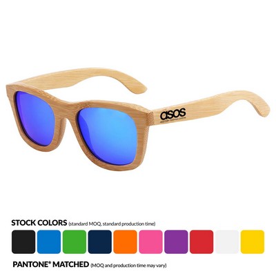 Bamboo Mirrored Lenses Promotional Sunglasses W/ Temple Imprint