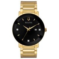 Bulova Men's Watch with Black Dial and Diamonds