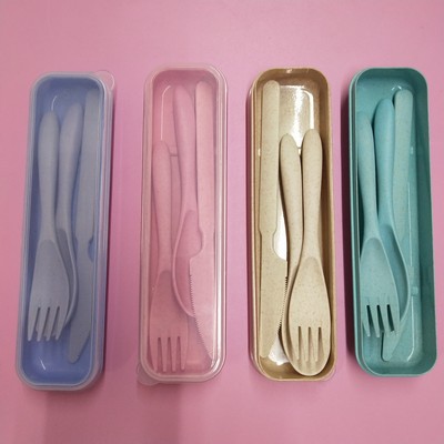 3 Pcs Portable Wheat Straw Tableware Set