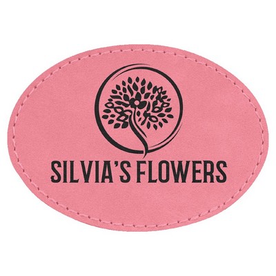 Oval Engraved Patch with Adhesive, Pink Faux Leather, 3 1/2" x 2 1/2"