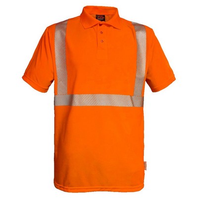 Birdseye Polo Shirt w/ Comfort Trim & No Pocket -3M™ Scotchlite™ Reflective/Fluorescent Red-Orange