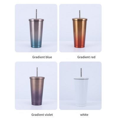 17oz Reusable Vacuum Insulated Tumbler Water Cup Double Wall Travel Tumbler With Straws