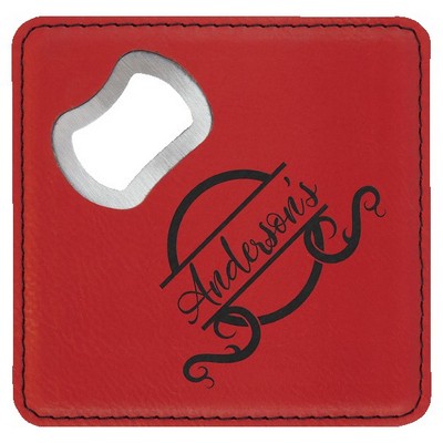 Coaster Bottle Opener, Red Faux Leather