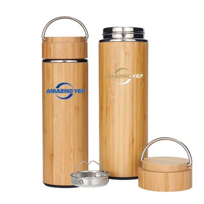 Woodgrain Cascade Stainless Bottle W/ Stainless Strap 17oz.