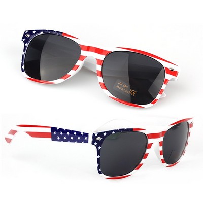 Plastic USA Patriotic Miami Sunglasses w/Black Lenses