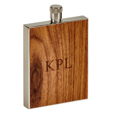 3 Oz. Stainless Steel Flask w/Wood Grain Overlay