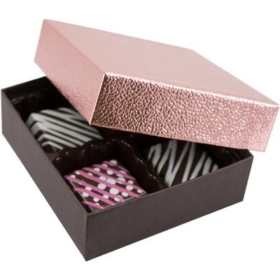 Metallic Rose Pebble & Dark Chocolate Collection Candy Box (3 1/2"x3 1/4"x1 1/8")