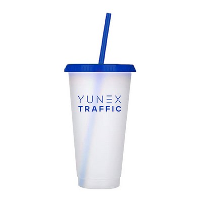 Reusable Plastic Tumbler with colored lid & Straw