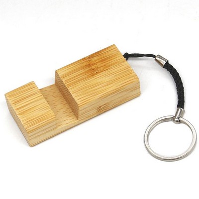 Bamboo Phone Stand Block Keychain