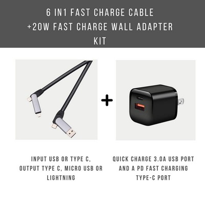 PD Wall Charger 20W + 6-1 FAST CHARGE CABLE KIT