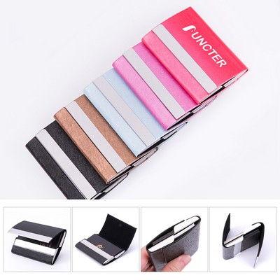 PU Leather W/Stainless Steel Business Card Cases Name Card Holders