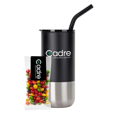 Promo Revolution - 16 Oz. Stainless Steel Tumbler w/Plastic Liner & Metal Straw Gift Set - Skittles®