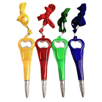 Bottle Opener Ballpoint Pen With Lanyard