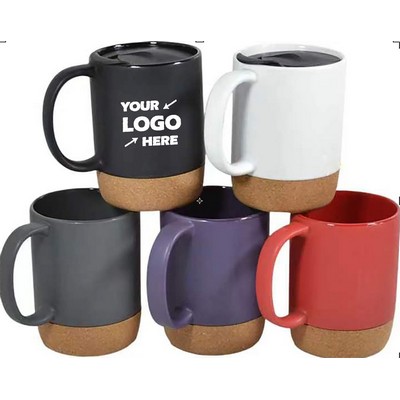 12 Oz. Cork Bottom Ceramic Mug With Lid