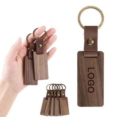 Wooden Keychain with Leather Strap