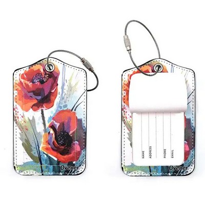 Full Color Custom PU Leather Luggage Tag with Metal Loop