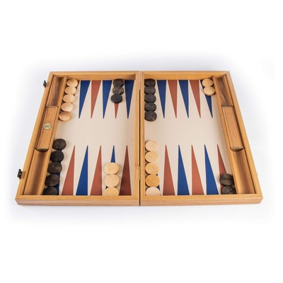 Luxury Wood Backgammon Set with Leatherette Interior - 19 inches - Handcrafted in Greece