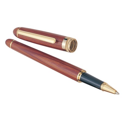 Wooden Roller Ball Pen in Rosewood Finish w/Gold Accents