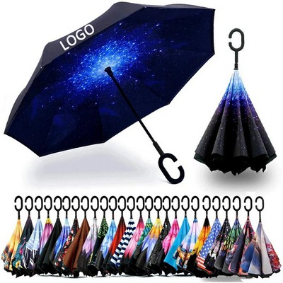 Inverted Reverse Umbrella With C-Shaped Handle