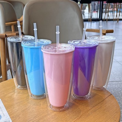 Hot Sale Plastic Water Bottle Wholesale Double-layer Straw Cup