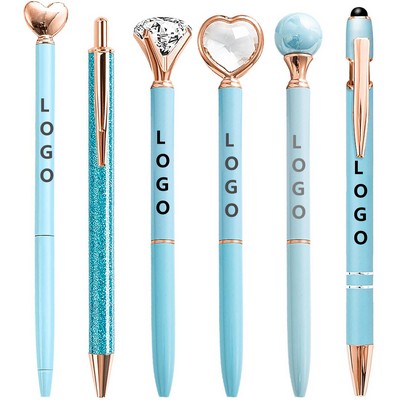 6Pcs Glitter Metal Ballpoint Pens Set with Crystal Diamond