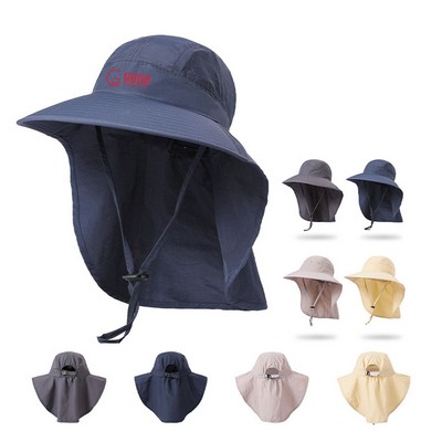 Wide Brim Bucket Sun Visor Hat with Neck Flap