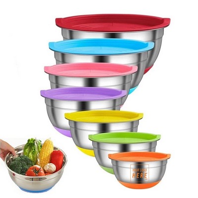 Stainless Steel Salad Bowl With Lid and Silicone Bottom