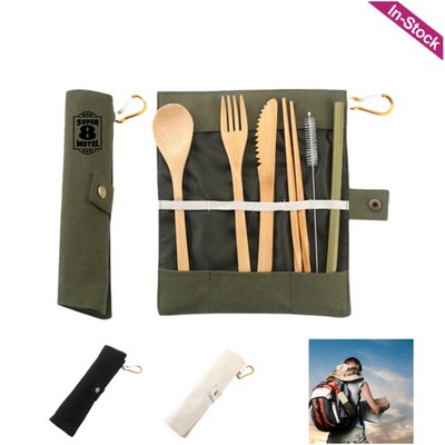 Bamboo Travel Utensils Set with Hook