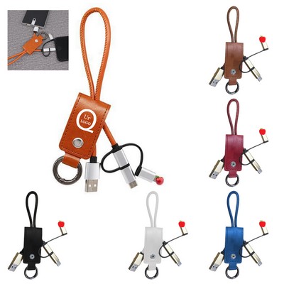 3-In-1 Charging Cable Keychain W/ Leather Case