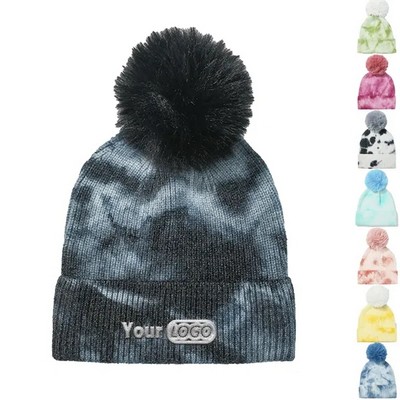 Tie-Dye Beanie with Fluffy Pom