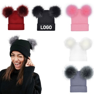 Double Pom-Pom Warm Knit Hat