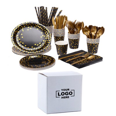 Gold Disposable Party Supplies Set - 200 Pieces