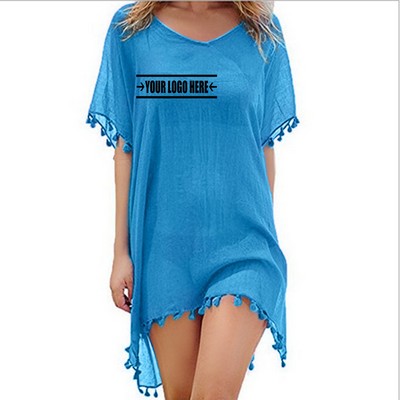 Round Neck Chiffon Fringe Dress Smock-Frock