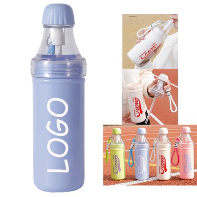 22oz Removable Plastic Sports Bottle With Straw And Handle