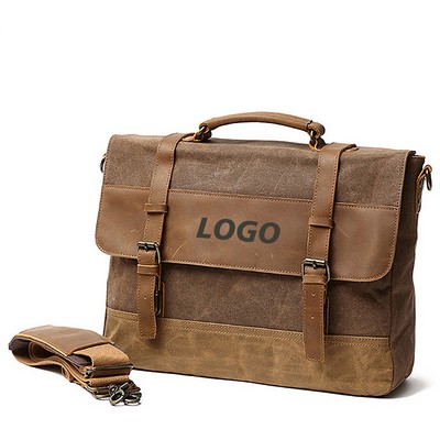 Canvas Leather Messenger Bag W/ Multi Inner Pockets