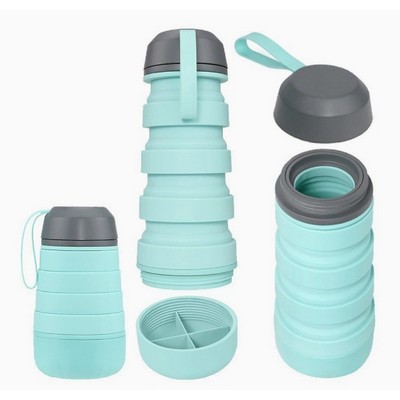 13.4oz Collapsible Water Bottle with compartment for storing medicine