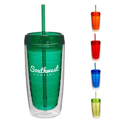 16oz Double Wall Acrylic Tumbler with Straw Lid