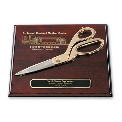 Piano Finish Wood Plaque w/ 9-1/2" Gold Scissors