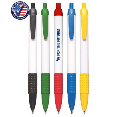 Union Printed - USA Made - Wide Body Click Pen with Colored Trim and Rubber Grip - 1-Color Logo