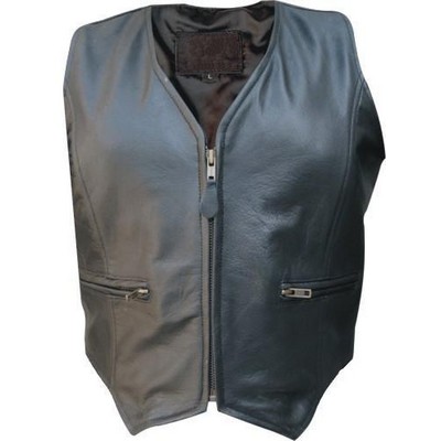 Women's Leather Vest w/ Front Zipper Pockets