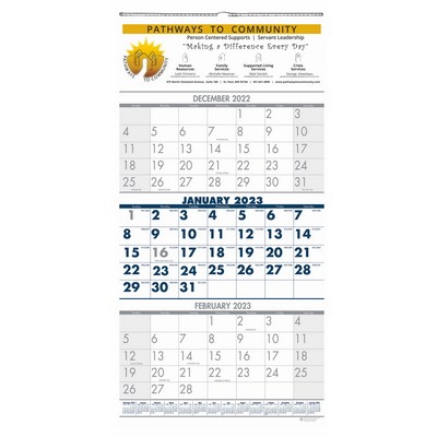 3-Month View Wall Calendar (13" x 26")