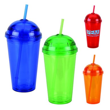 16 Oz. Double Wall Acrylic Cup w/ Straw