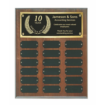 Genuine Walnut Perpetual Award Plaque 18 Plates