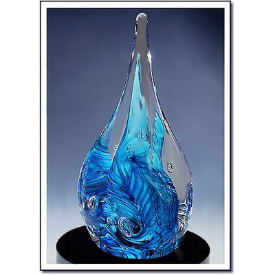 Glacier Dragon Art Glass Sculpture w/ Marble Base (3.5"x9.25")