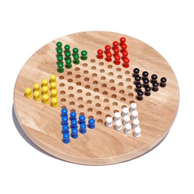 Solid Wood Chinese Checkers w/ Wooden Pegs-11.5" Diameter