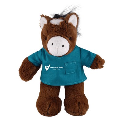 Soft Plush Stuffed Horse in scrub shirt